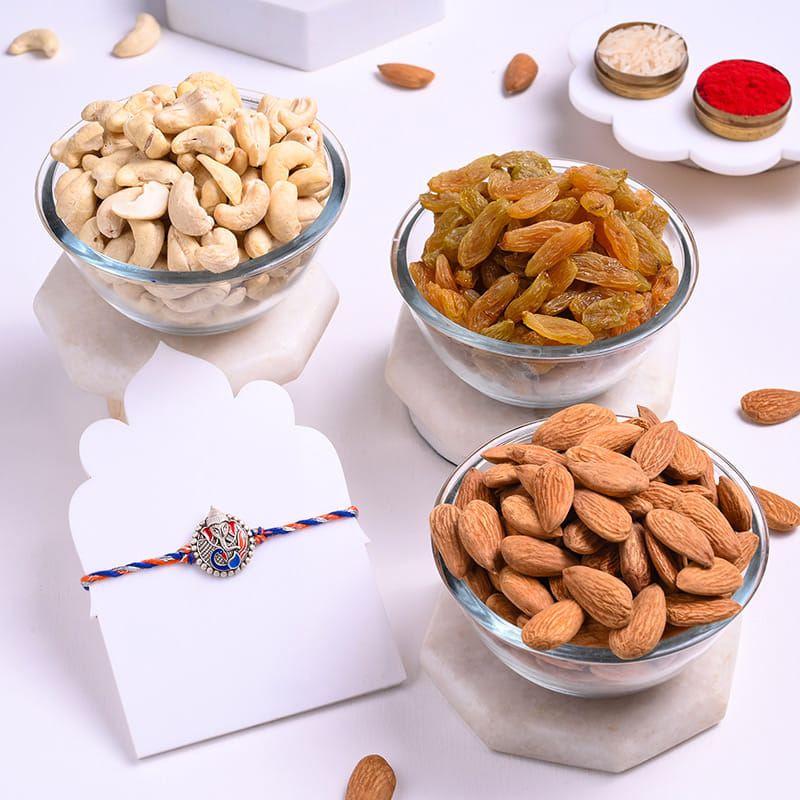 Colourful Ganesha Rakhi N Dry Fruit Mix