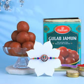 Colourful Khanda Rakhi With Gulab Jamun