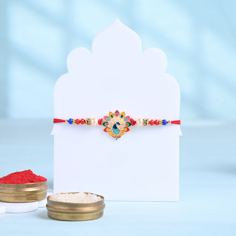 Colourful Peacock Rakhi N Gourmet Snacks