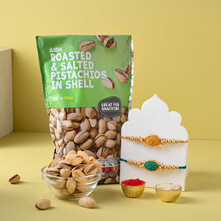Send Colourful Rakhi Duo Roasted Salted Pistachios to UK