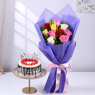 Colourful Rose Elegance With Black Forest Cake