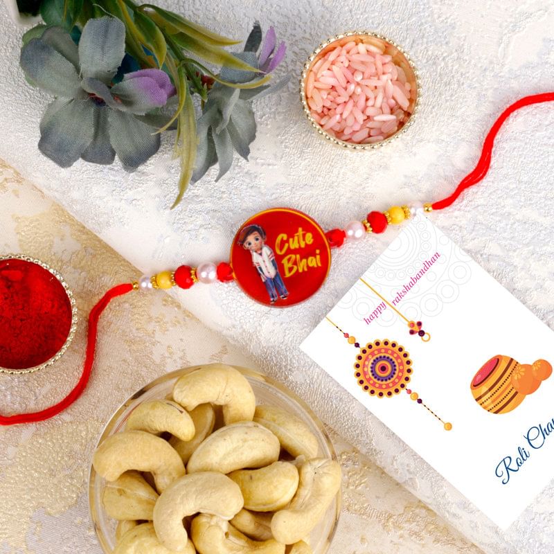 Combo Of Cute Bhai Rakhi N Cashew Nuts-UK