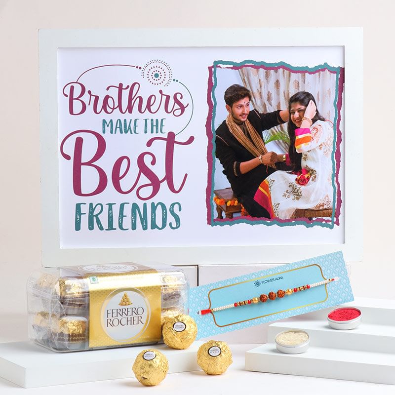 Rudraksha Rakhi with Personalised Frame N Chocolates