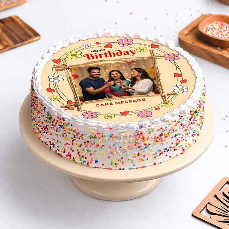 Confetti Birthday Photo Cake
