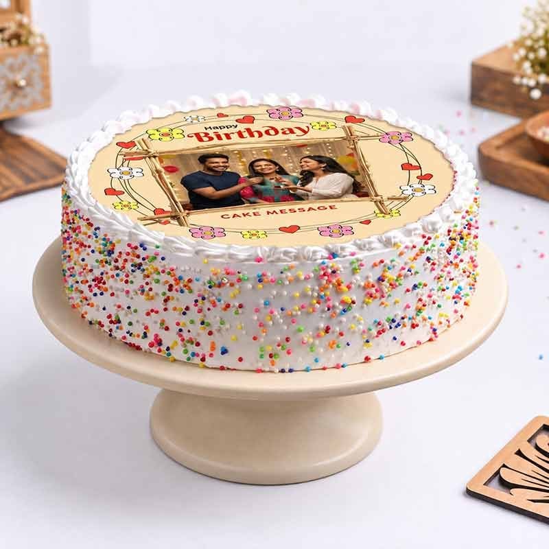 Confetti Birthday Photo Cake