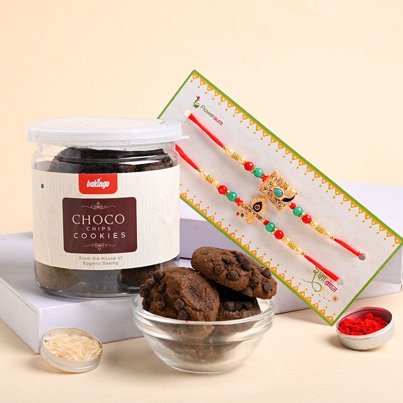 Buy Set of 2 rakhi online for Brother - Cookies With Mor N Bansuri Rakhis