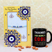 Rakhi and Card with Printed Mug and Almonds