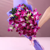 Fresh 3 Purple Orchids Wrapped Bouquet