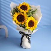 Fresh 3 Sunflowers in Natural Jute Wrap
