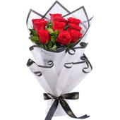 Fresh 10 Red Roses Bouquet in White Wrap