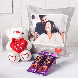 Cosy Cushion with Plush Toy n Chocolates for Valentine