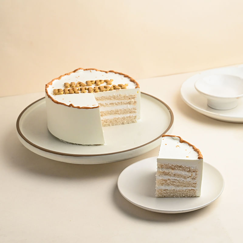 Classic Happy Birthday Vanilla Cake - Sliced View