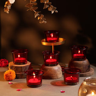 Crimson Charm Festive Glass Diyas