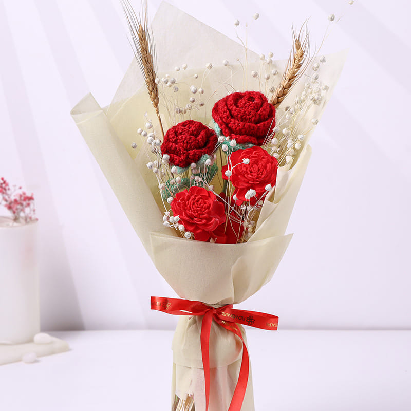Crimson Crochet Bouquet