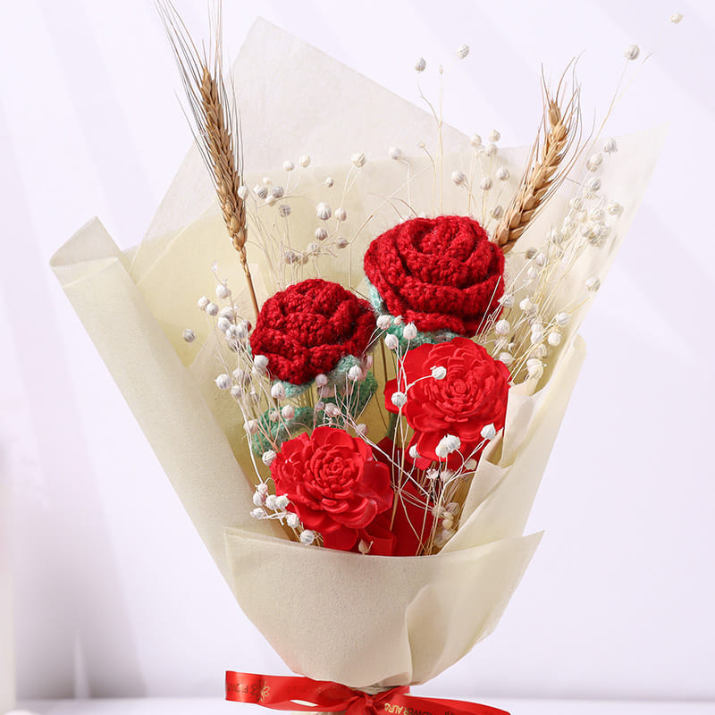 Crimson Crochet Bouquet