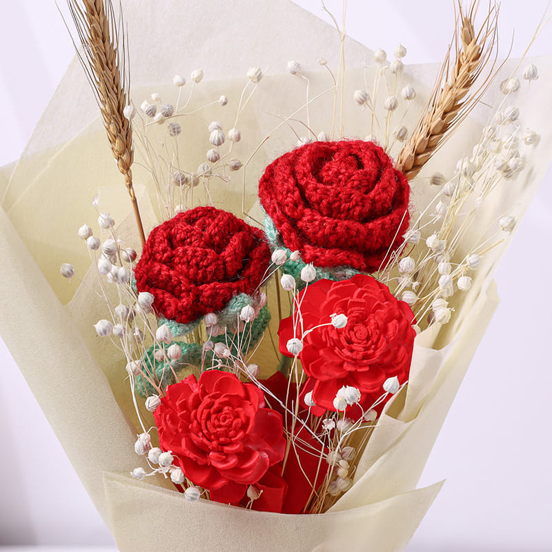 Crimson Crochet Bouquet