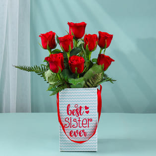 Crimson Roses Box For Sister
