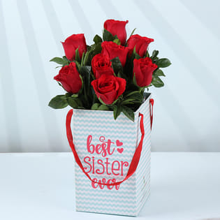 Crimson Roses Box For Sister