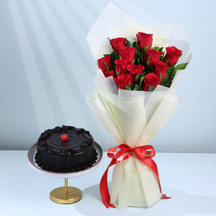 Crimson Roses N Cake Duo