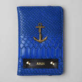 Croco Blue Passport Wallet-gift for boyfriend - front view