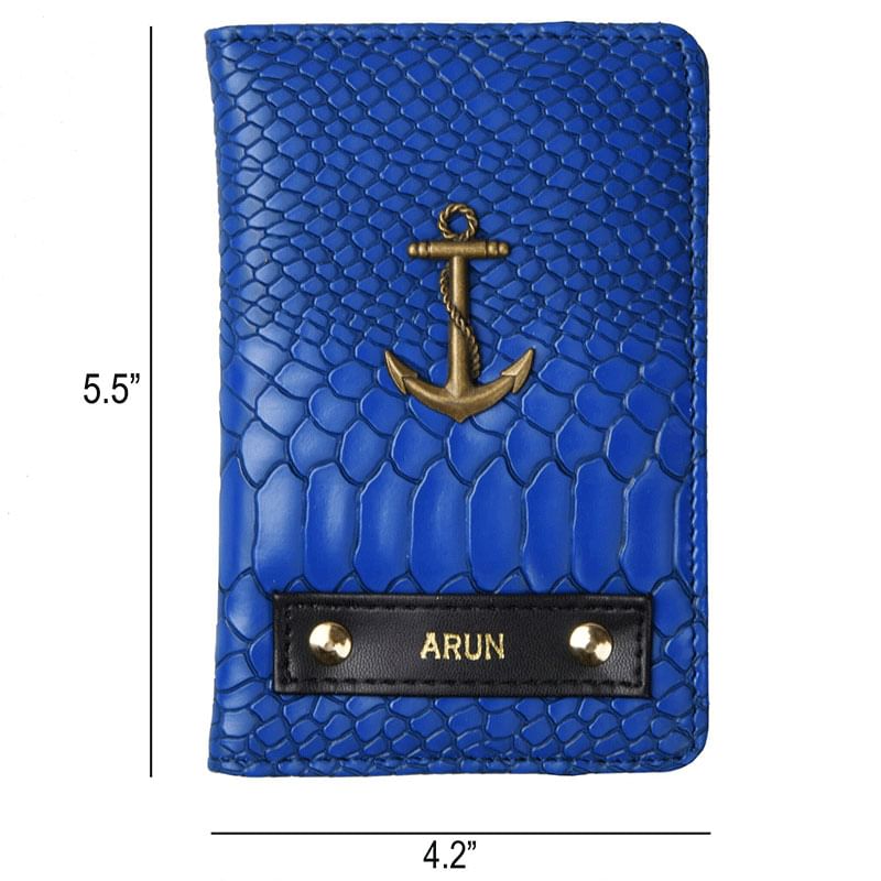 Croco Blue Passport Wallet-gift for boyfriend - front view