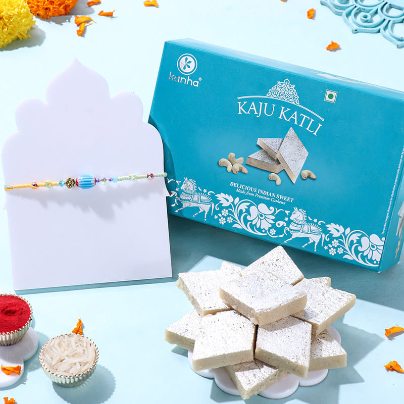 Crystal Beaded Rakhi With Kaju Katli
