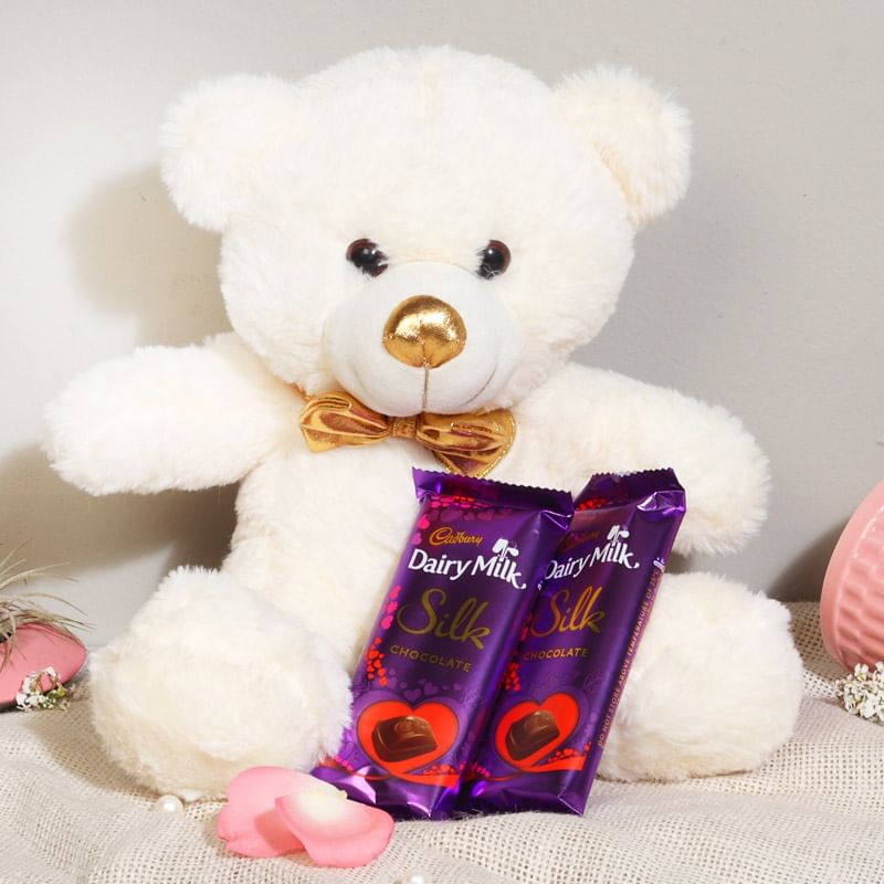 Teddy Day Gift for Girlfriend - Cute Teddy With Dairy Milk Chocolate