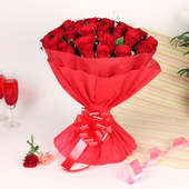 Bunch of 30 Red Roses in Red Paper Packing
