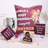 Send Cushion Custom Mug Coasters N Magnetic Rakhi in India - Personalised Rakhi Online