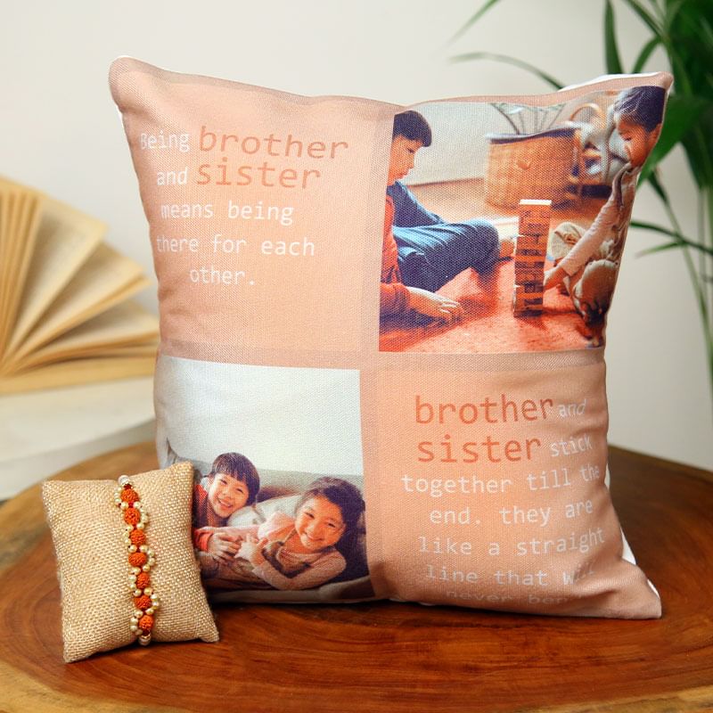 Cushion N Rudraksha Rakhi Duo- Personalised Rakhi to UK