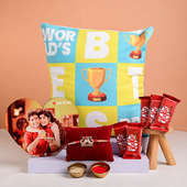 Send Cushion With Custom Table Top Chocolates N Rakhi in India - Personalised Rakhi Online