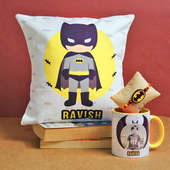 Custom Batman Rakhi Mug N Cushion- Personalised Rakhi Set to UK