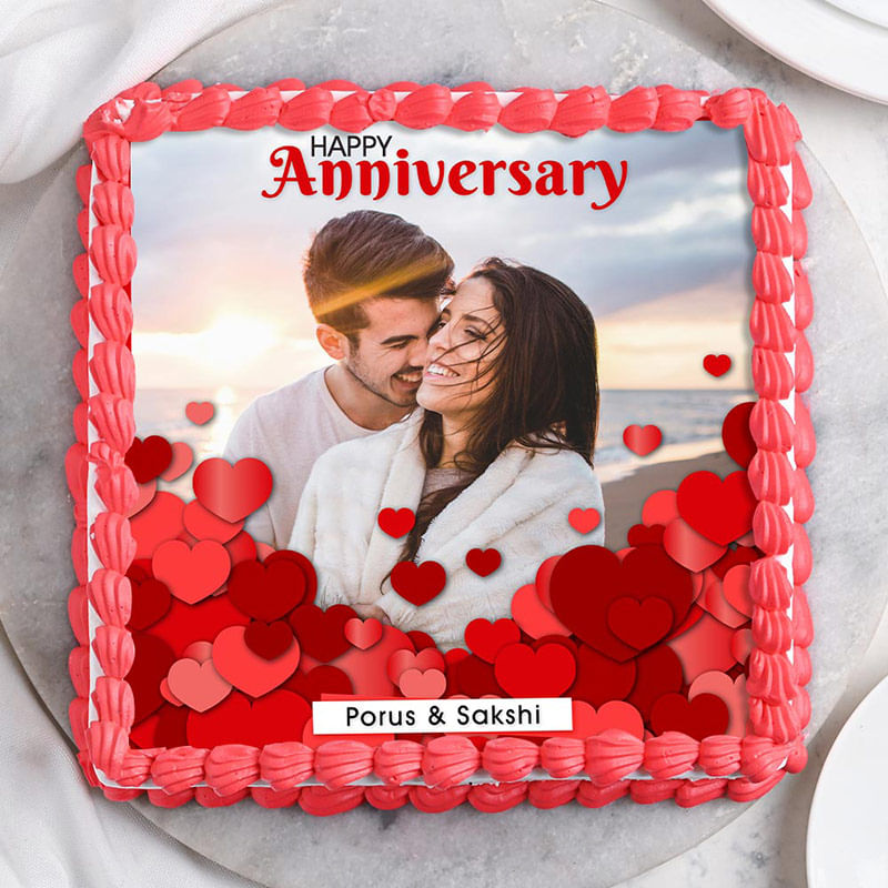 Top view Personalised Photo Anniversary Cake