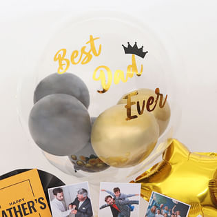 Transparent Balloon With 2 Golden Chrome Balloons And 3 Black Balloon