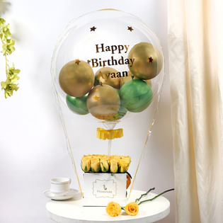 Custom Floral Balloon Box: Yellow and green balloons bouquet