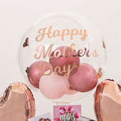 Transparent Balloon with 3 Pink Chrome Balloons And 2 Pastel Pink balloon