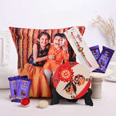 Send Custom Pillow N Clock With Choco Bars N Rakhi in India - Personalised Rakhi Online