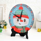Front View of Custom Snowman Table Clock