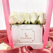 Custom White Rose Balloon Bouquet: Arrangement of 25 White Roses in a Flower Box