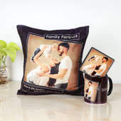 Customised Family Gift Combo hamper with cuhion, coaster and mug