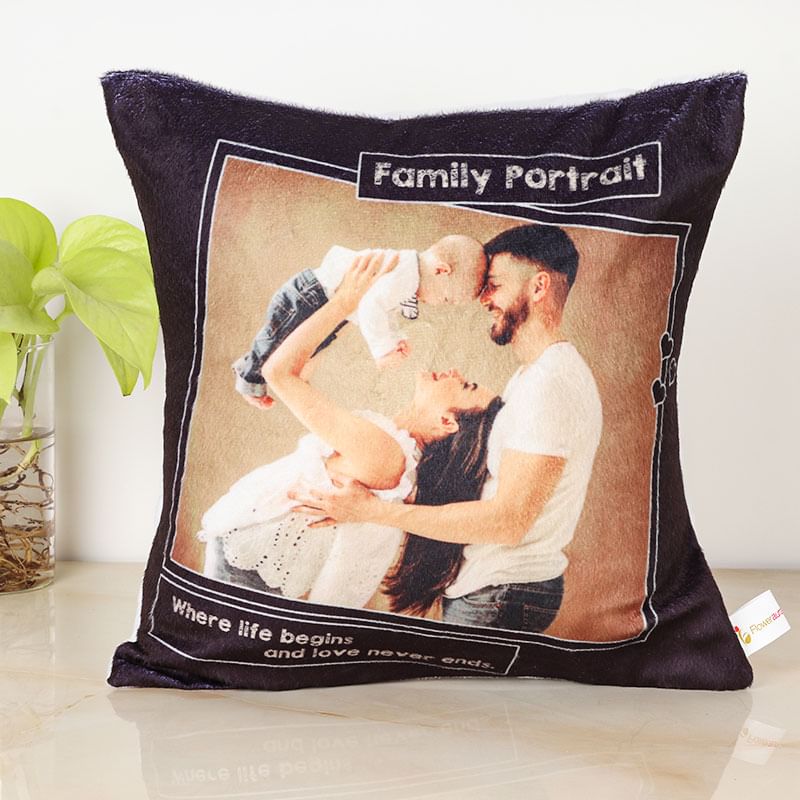 Customised Family Gift Combo hamper with cuhion, coaster and mug