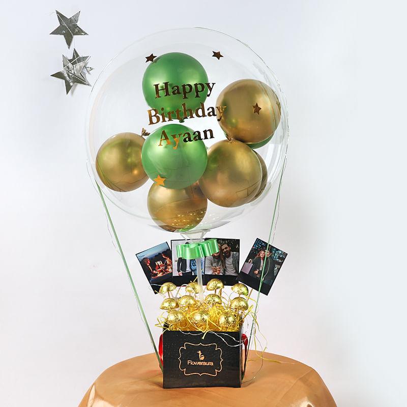 Customised Rose Gold and Green Balloon Bouquet