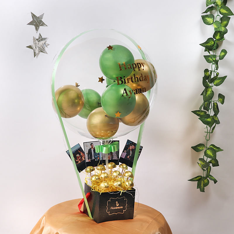Balloon Bouquet: Rose gold with green balloons