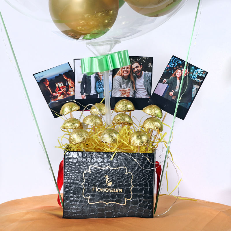 Bottom view of Customised Gold N Green Balloon Bouquet