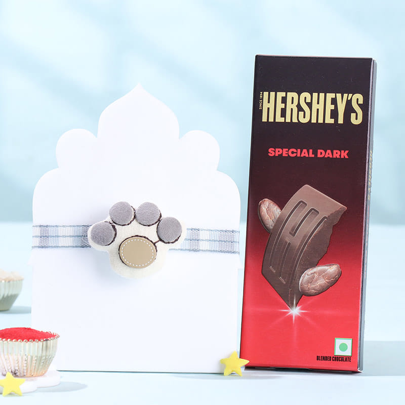 Cute Paw Rakhi With Dark Chocolate