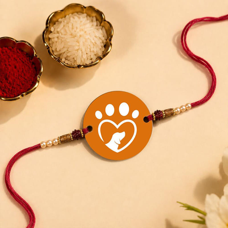 Cute Pet Lover MDF Magnet Rakhi with Heart Paw Design