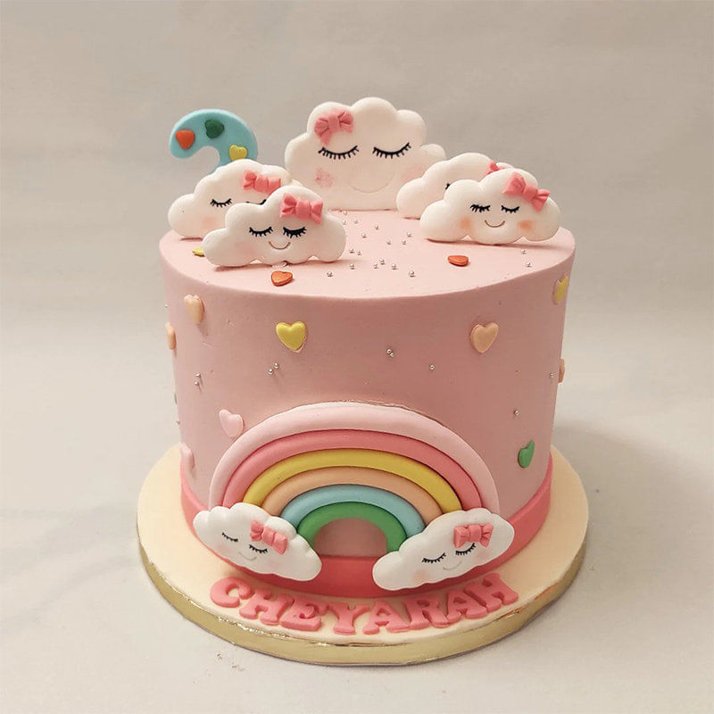 Cute Pink Rainbow Fondant Cake