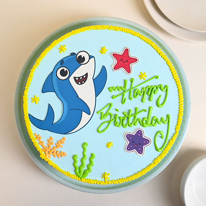 Cute Sea Creatures Birthday Cake - Top View