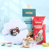 Cute Teddy Rakhi With Nutty Treats