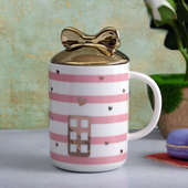 Cutesy Pink Striped Mug With Bow Lid